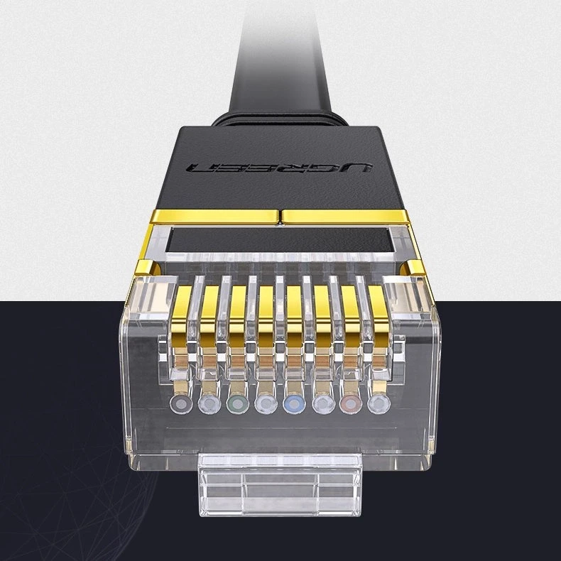 Plokščias tinklo kabelis UGREEN NW106 Ethernet RJ45, Cat.7, STP, 10m (juodas)