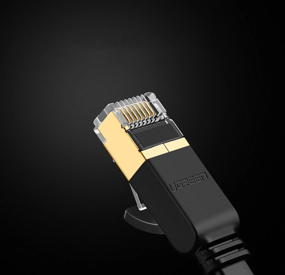 Plokščias tinklo kabelis UGREEN NW106 Ethernet RJ45, Cat.7, STP, 10m (juodas)