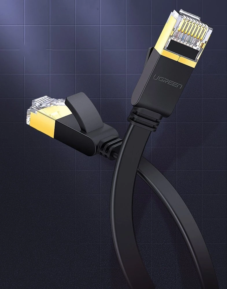 Plokščias tinklo kabelis UGREEN NW106 Ethernet RJ45, Cat.7, STP, 10m (juodas)