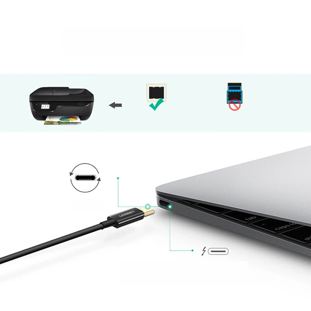 UGREEN US241 to 2m USB 2.0 C-B spausdintuvas cable (juodas)