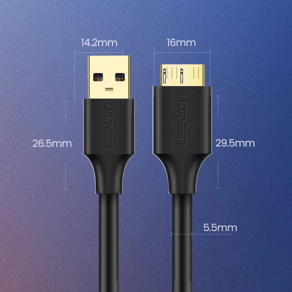 USB 3.0 – mikro USB 3.0 kabelis UGREEN, 0.5 m (juodas)