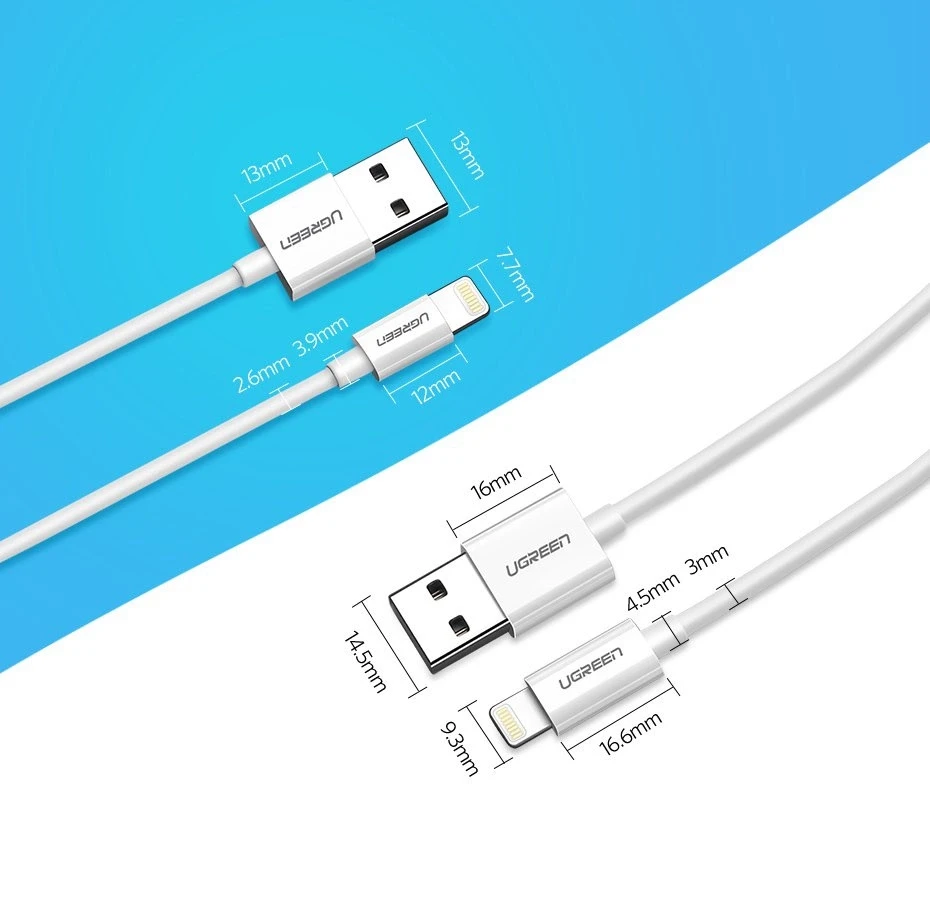 UGREEN nikeliuotas USB - Lightning laidas MFi 1m