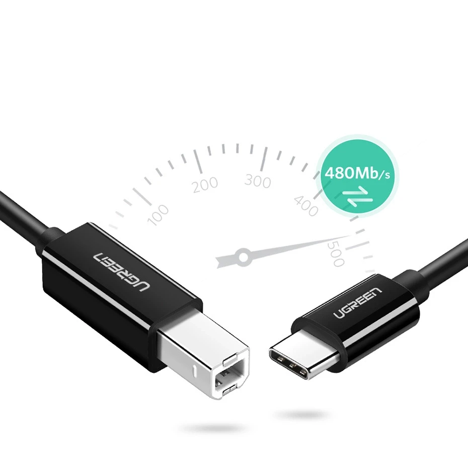 Spausdintuvo kabelis USB-C 2.0 į USB-B UGREEN US241, 1m (juodas)