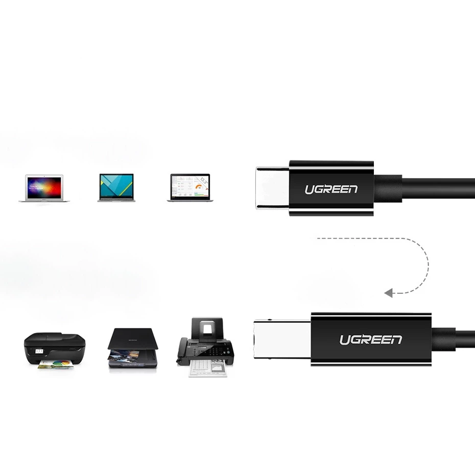 Spausdintuvo kabelis USB-C 2.0 į USB-B UGREEN US241, 1m (juodas)