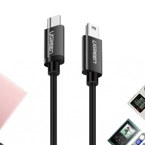 Ugreen US242 USB-C (male) / mini USB (male) kabelis 1 m - juodos spalvos