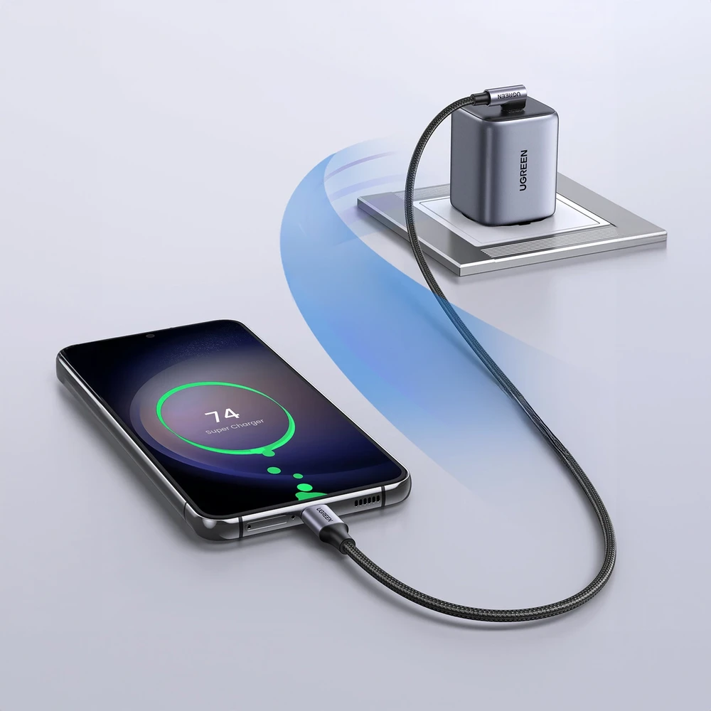 UGREEN US255 USB-C į USB-C alkūninis kabelis, 3A, 60W, 0.5 m (juodas)