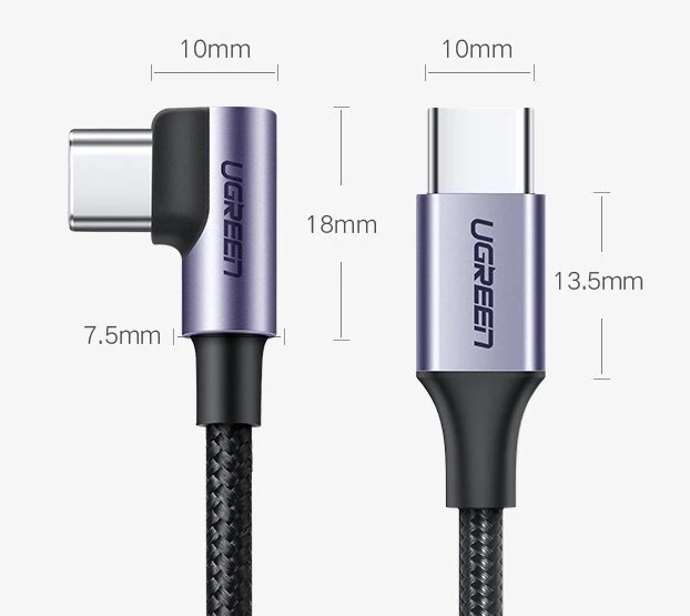 UGREEN US255 USB-C į USB-C alkūninis kabelis, 3A, 60W, 2m (juodas)