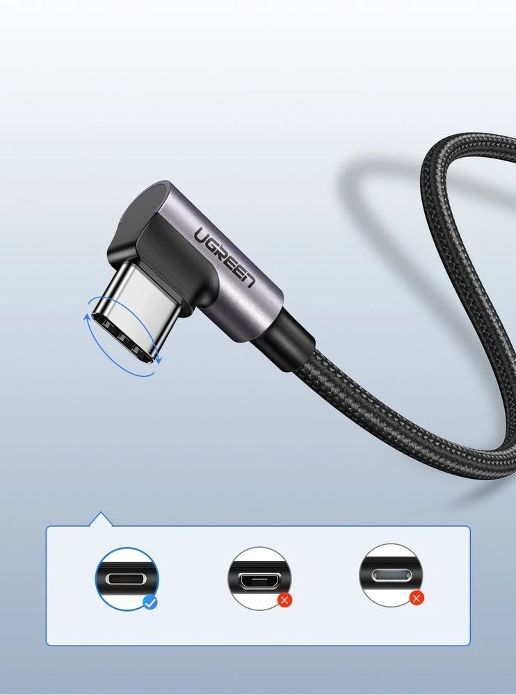Kampinis USB-C kabelis UGREEN 3A Quick Charge 3.0 1m