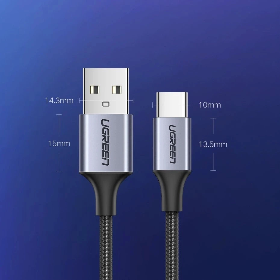 Nikeliu dengtas USB-C kabelis QC3.0 UGREEN 0.25m