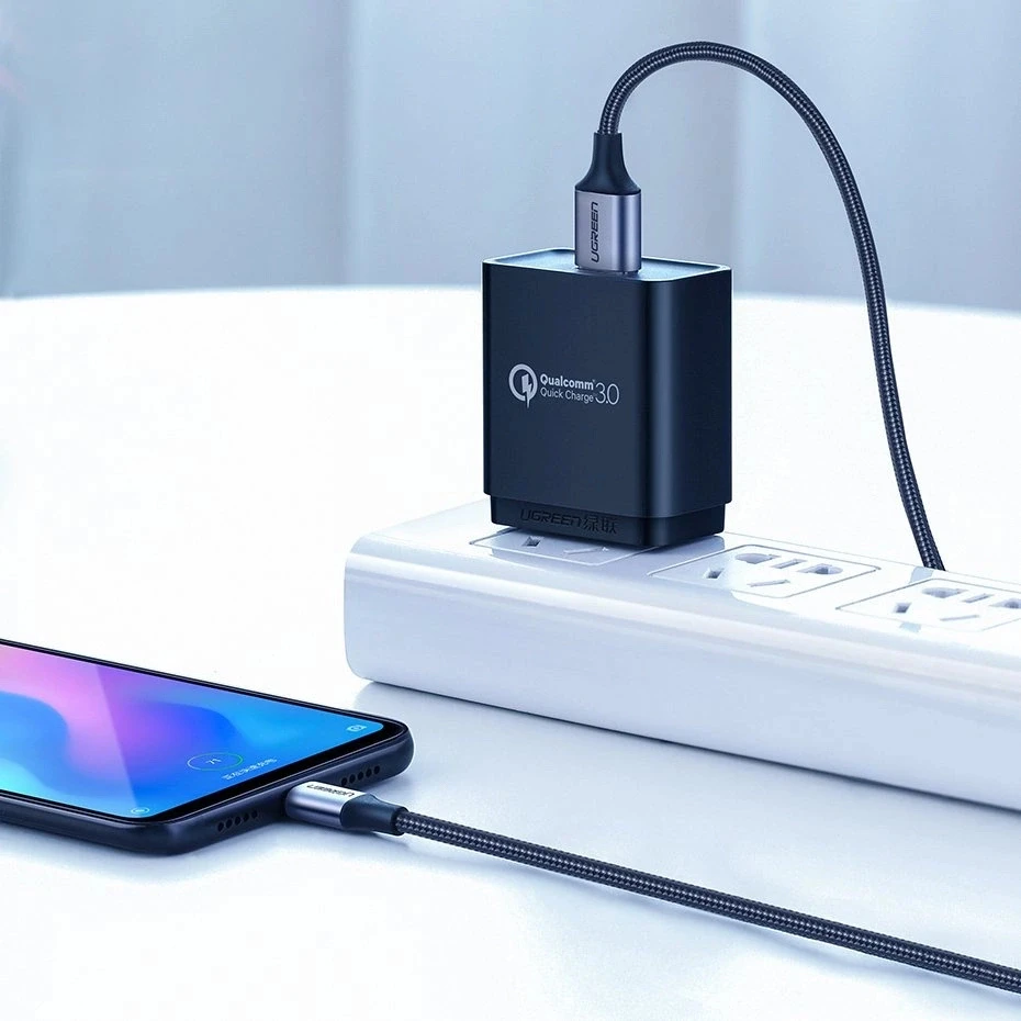 Nikeliu dengtas USB-C kabelis QC3.0 UGREEN 0.25m