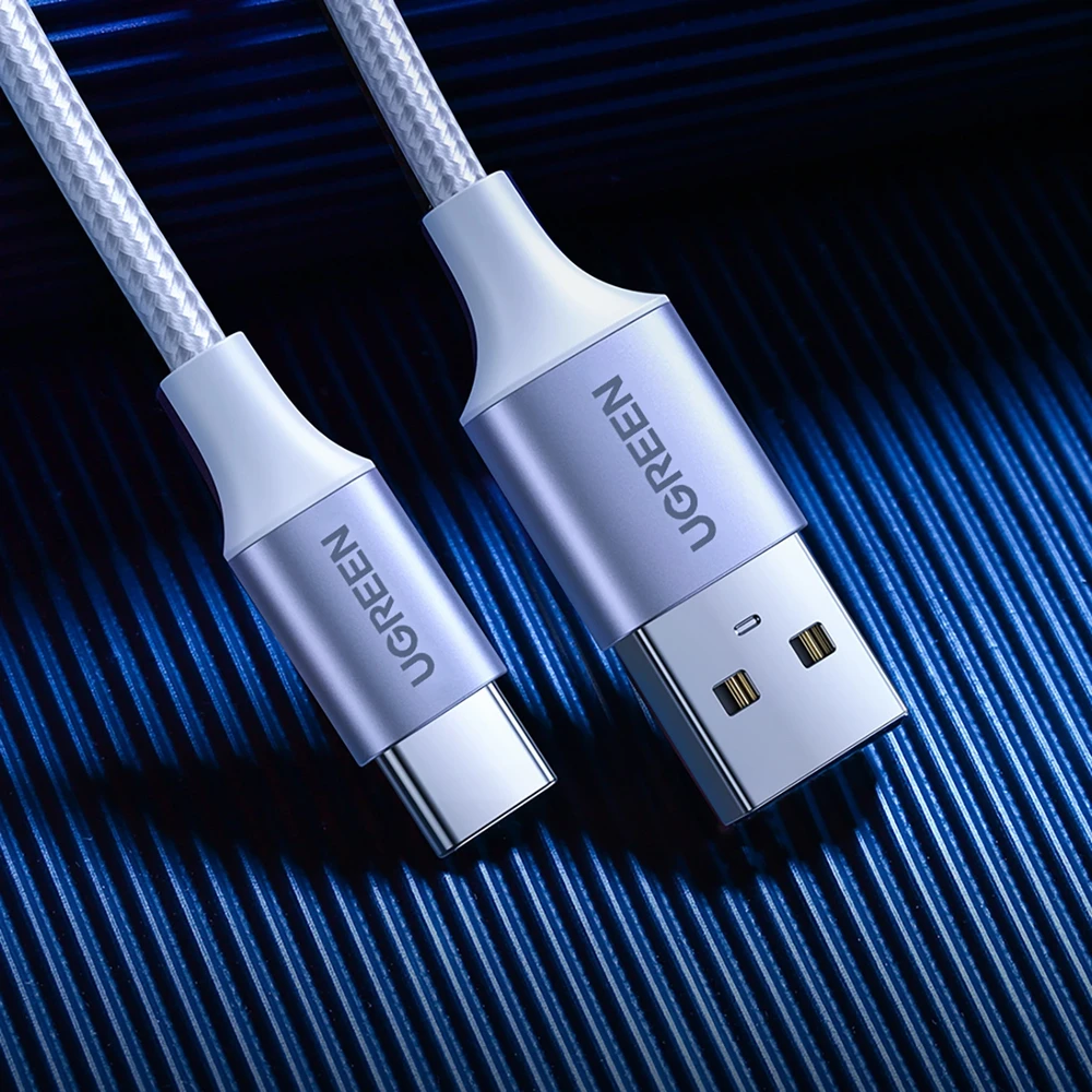 UGREEN nikeliu dengtas USB-C kabelis QC3.0 1m