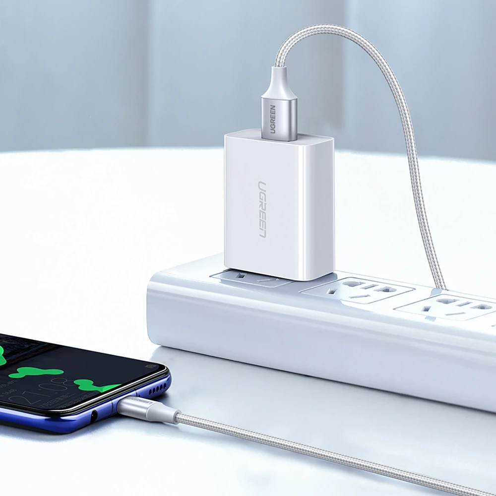 UGREEN nikeliu dengtas USB-C kabelis QC3.0 1m