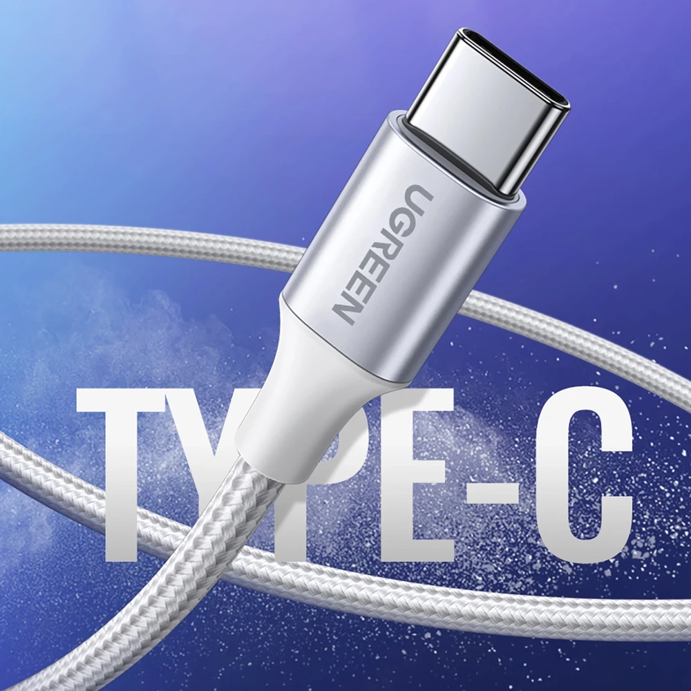 UGREEN nikeliu dengtas USB-C kabelis QC3.0 1m