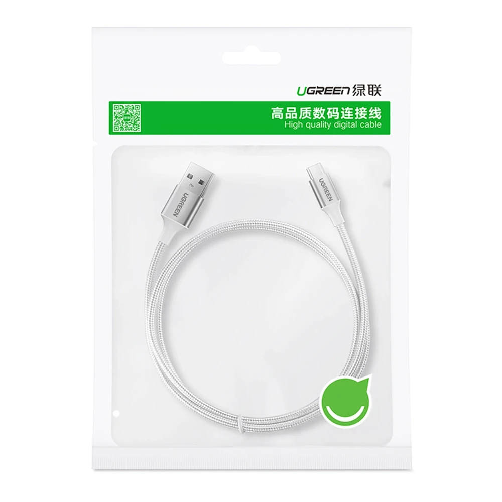UGREEN nikeliu dengtas USB-C kabelis QC3.0 1m