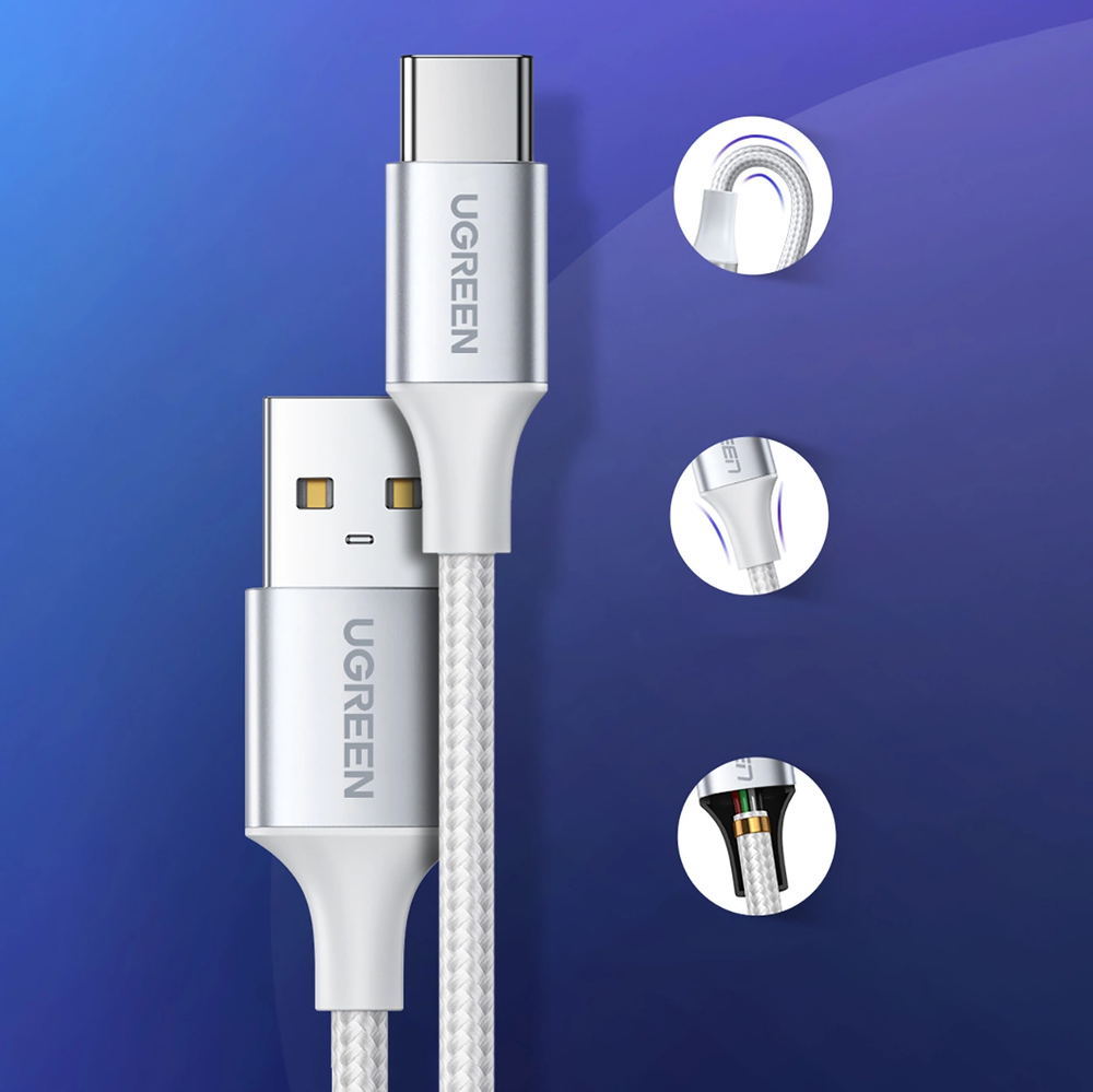Nikeliu dengtas USB-C kabelis QC3.0 UGREEN 2m
