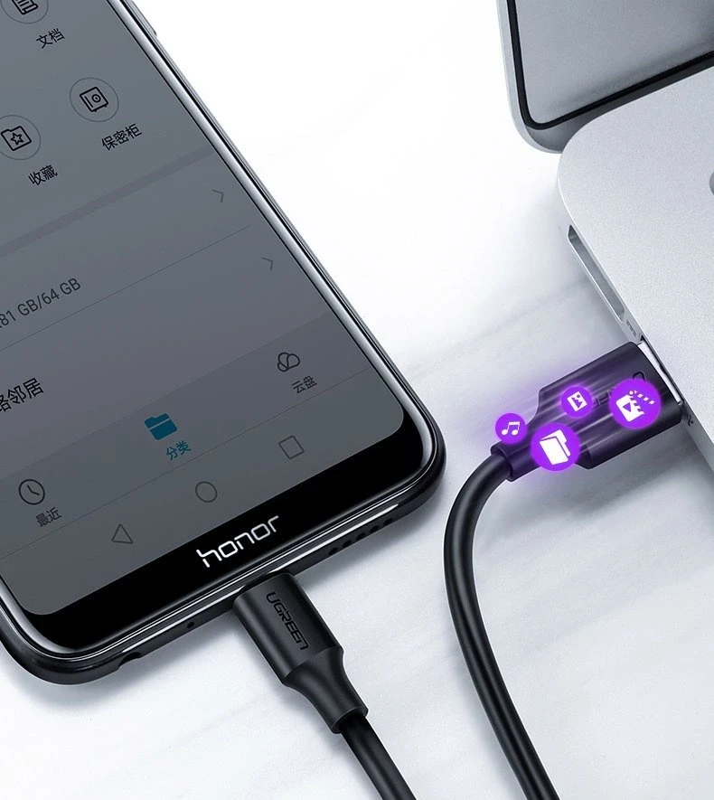 UGREEN micro USB kabelis QC 3.0 2.4A 1.5m - Juodas