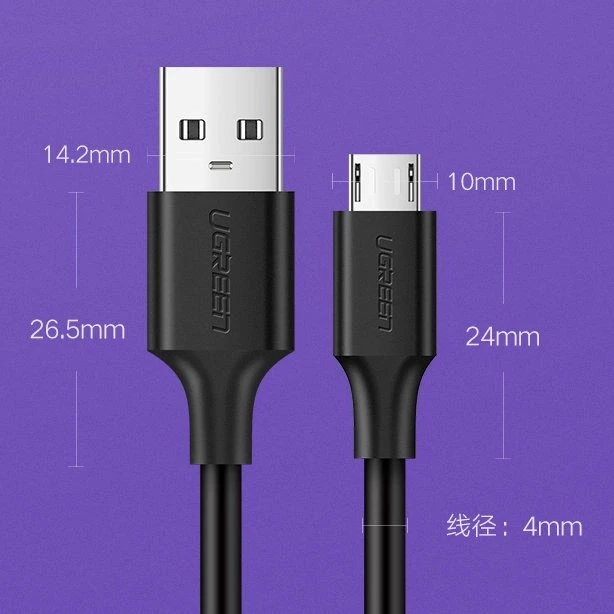 UGREEN micro USB kabelis QC 3.0 2.4A 1.5m - Juodas