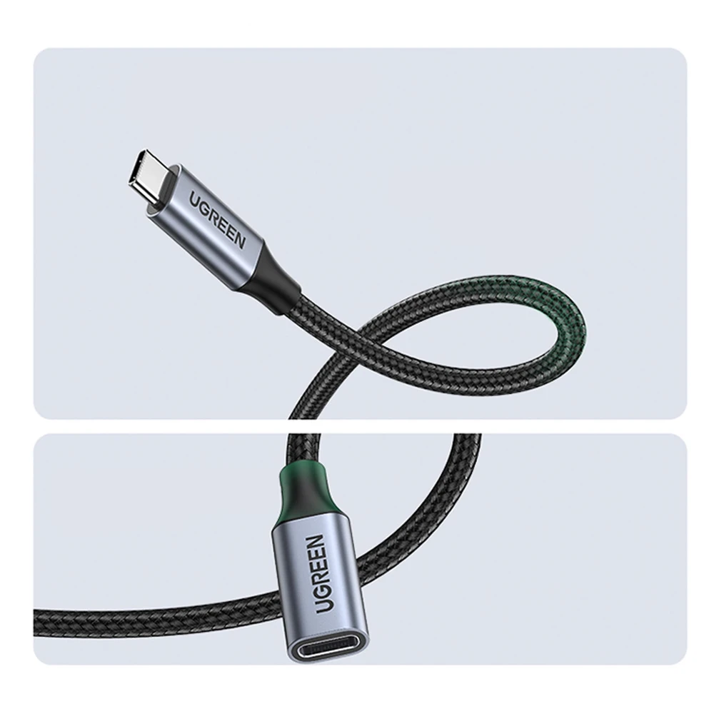 Kabelio nikeliavimas UGREEN US372 USB Type C 3.1 Gen2 nuo vyriškos iki moteriškos 1 m (juodas)