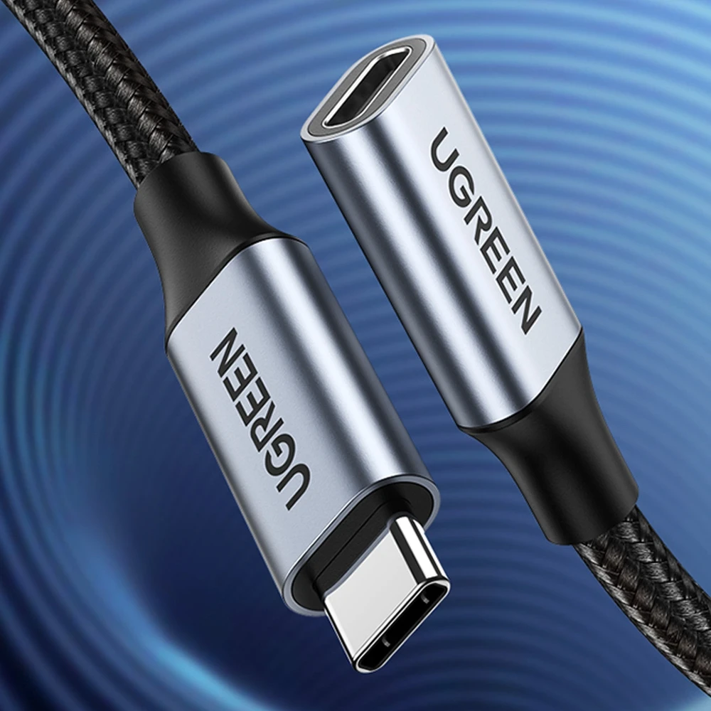 Kabelio nikeliavimas UGREEN US372 USB Type C 3.1 Gen2 nuo vyriškos iki moteriškos 1 m (juodas)