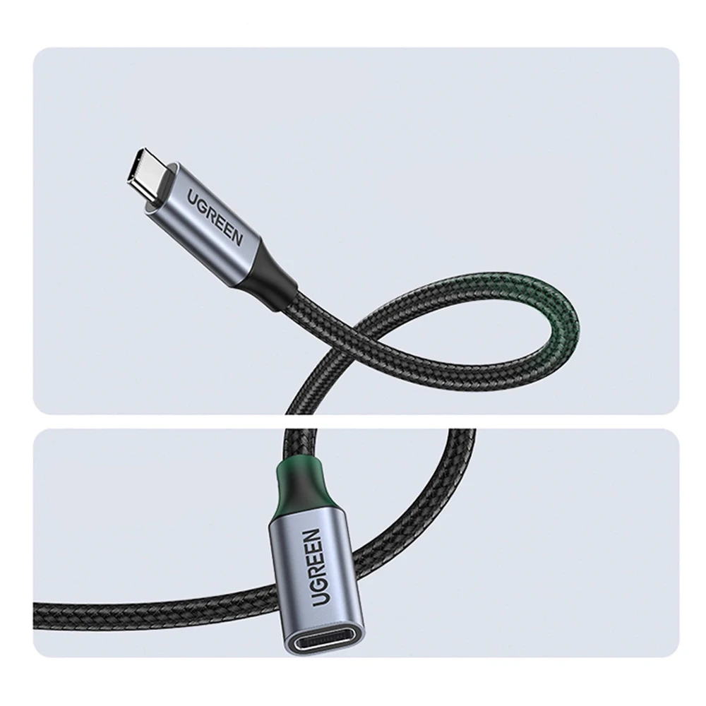 Kabelio nikeliavimas UGREEN US372 USB Type C 3.1 Gen2 nuo vyriškos iki moteriškos 0.5 m (juodas)