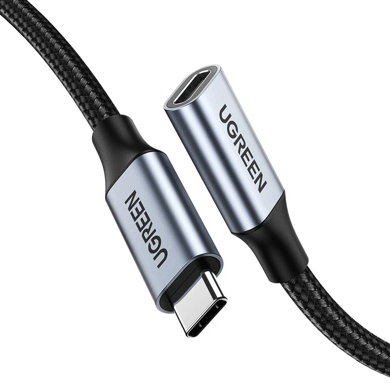 Kabelio nikeliavimas UGREEN US372 USB Type C 3.1 Gen2 nuo vyriškos iki moteriškos 0.5 m (juodas)