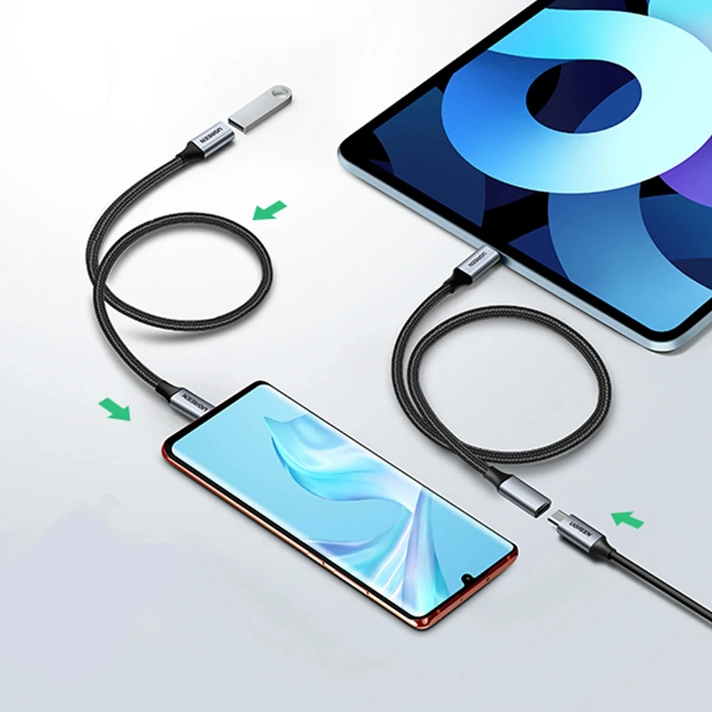 Kabelio nikeliavimas UGREEN US372 USB Type C 3.1 Gen2 nuo vyriškos iki moteriškos 0.5 m (juodas)