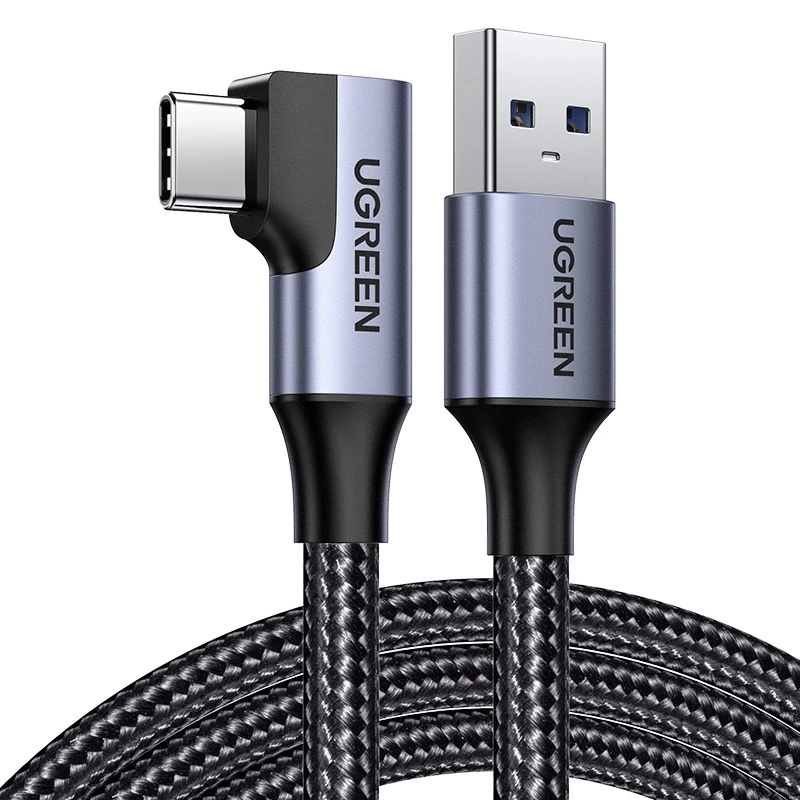 UGREEN US385 USB į USB-C Kampinis kabelis 3A 1m - Juodas