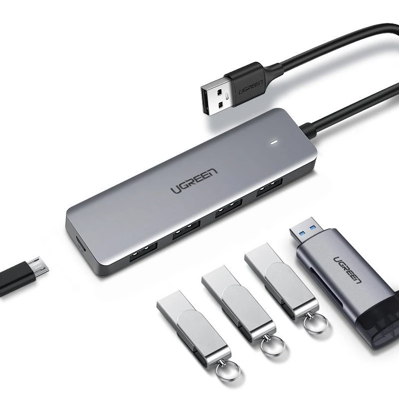 4-in-1 adapteris UGREEN USB Hub prie 4x USB 3.0 + USB-C (pilka)