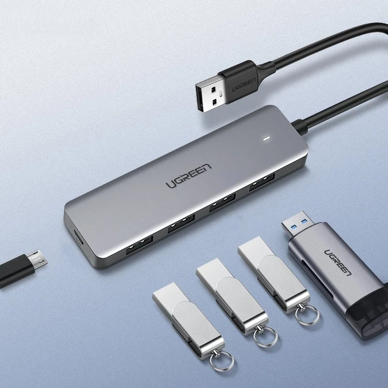 4-in-1 adapteris UGREEN USB Hub prie 4x USB 3.0 + USB-C (pilka)