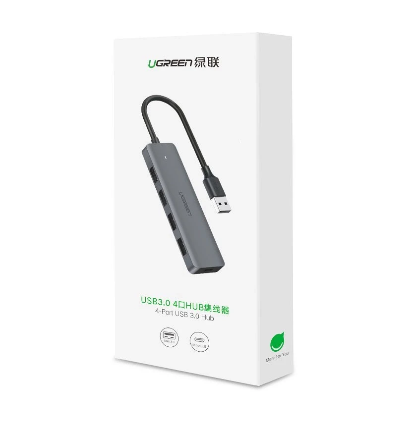 4-in-1 adapteris UGREEN USB Hub prie 4x USB 3.0 + USB-C (pilka)