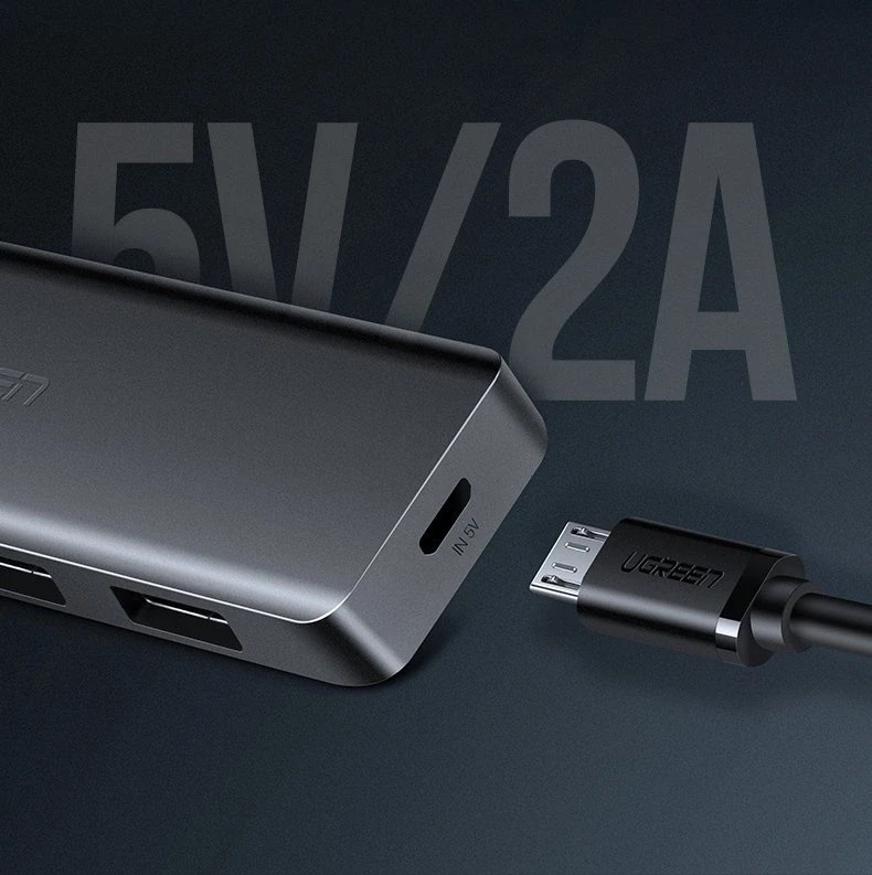 4-in-1 adapteris UGREEN USB Hub prie 4x USB 3.0 + USB-C (pilka)