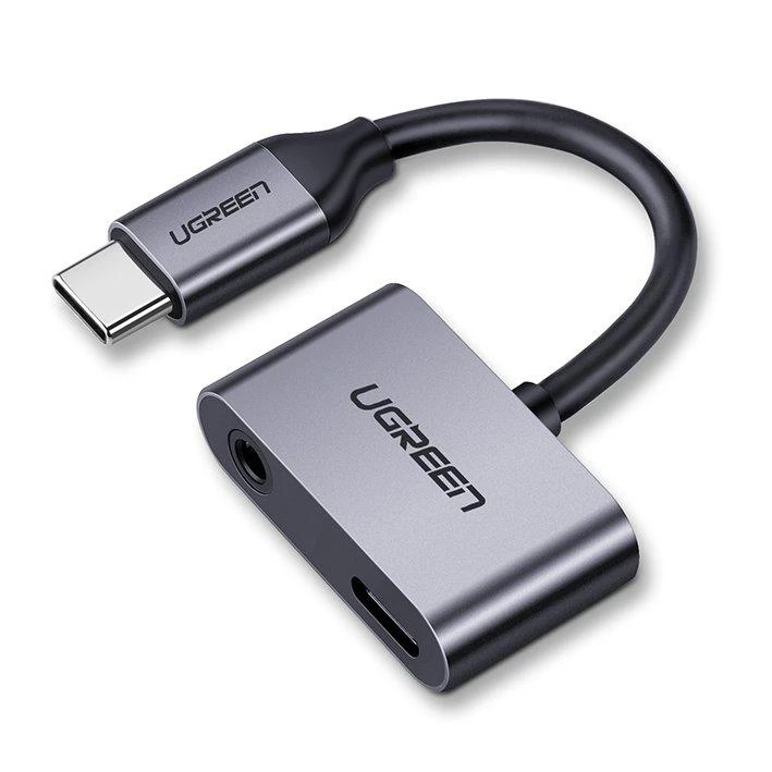 UGREEN Adapteris USB-C kištukas - USB-C ir 3.5mm lizdai pilkas
