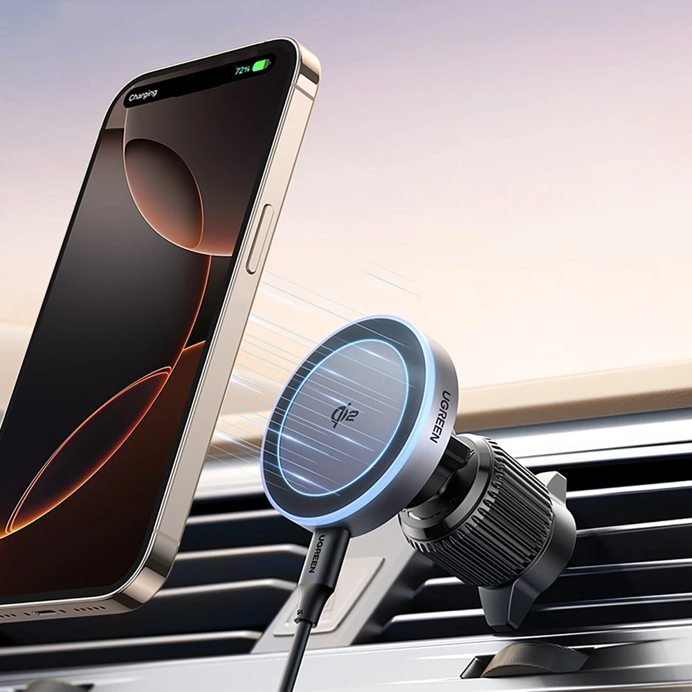 Ugreen W708 Wireless Charger Holder su MagSafe, Qi2, skirtas Air Vent - juodos spalvos