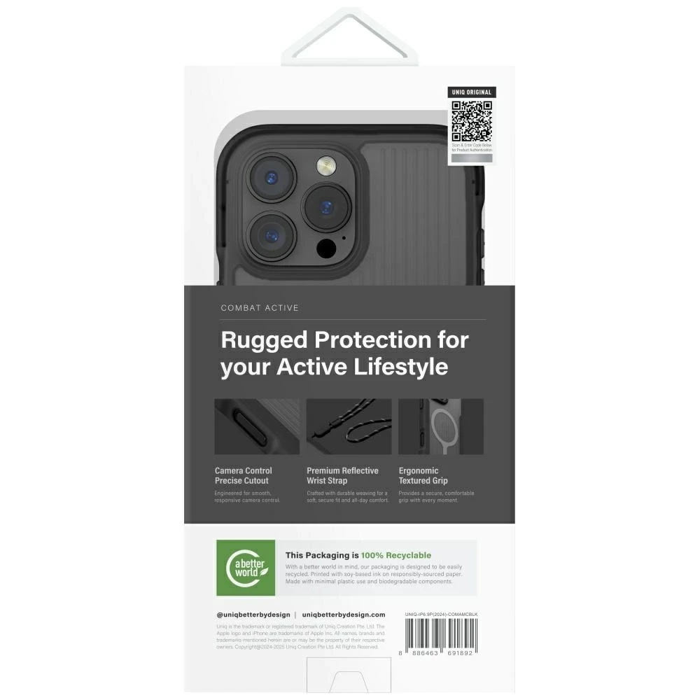 Uniq Combat Active Magclick įkrovimo dėklas, skirtas iPhone 16 Pro Max - Juodas