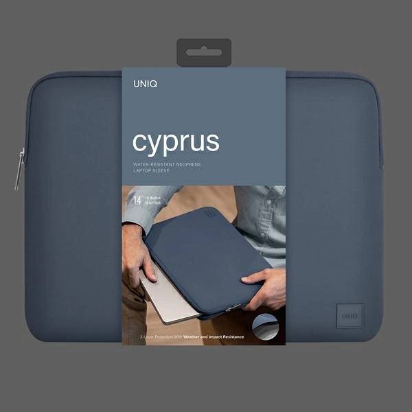 UNIQ Cyprus Nešiojamas kompiuteris Sleeve 14″ abyss mėlynas Vanduo-resistant Neoprene