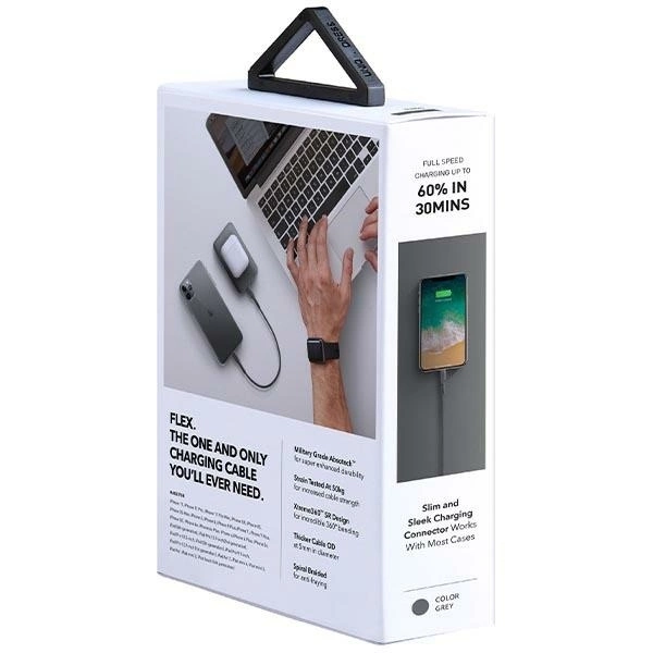 UNIQ Kabelis Flex USB-C-Lightning 18Wnylonowy 30cm pilkos spalvos