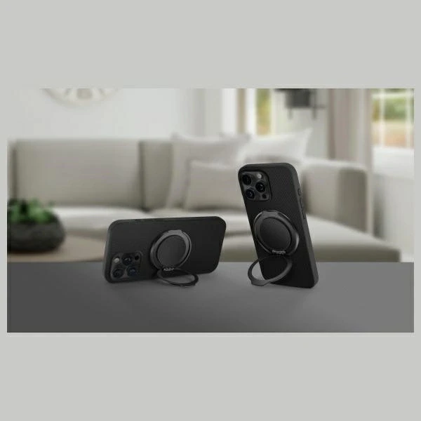 UNIQ Gripfit Premium 360 magnetinis laikiklis ir atramėlė; magnetinis laikiklis anglies pluošto juodos spalvos