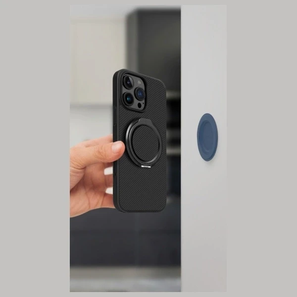 UNIQ Gripfit Premium 360 magnetinis laikiklis ir atramėlė; magnetinis laikiklis anglies pluošto juodos spalvos