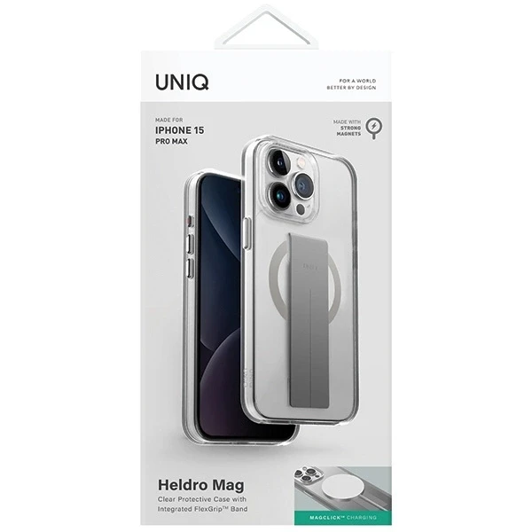 UNIQ Heldro Mag Apple iPhone 15 Pro Max 6.7″ Magclick Charging dėklas skaidrus lucent clear