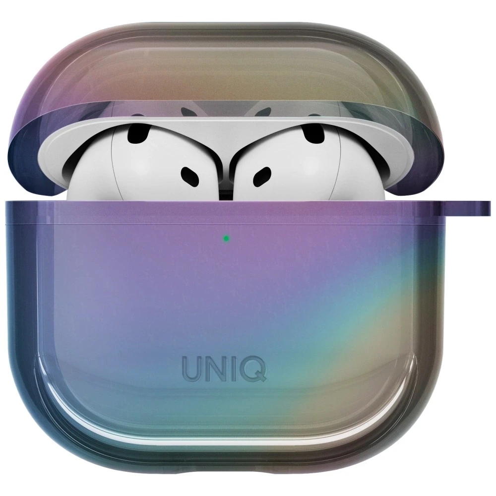 „Uniq Iridescia AirPods 4“ pakabinamas dėklas – holografinis, daugiaspalvis