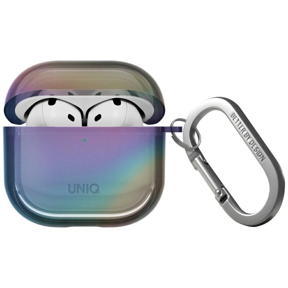 „Uniq Iridescia AirPods 4“ pakabinamas dėklas – holografinis, daugiaspalvis