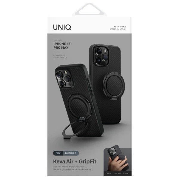 UNIQ dėklas Keva Air Apple iPhone 16 Pro Max 6.9″ Magclick Charging carbon juodos spalvos