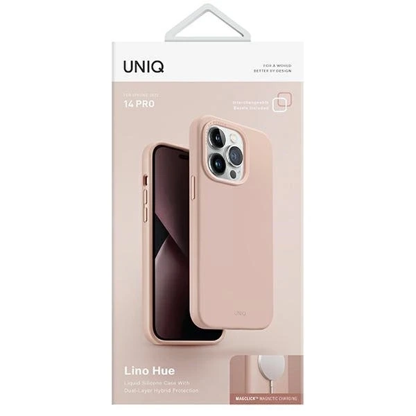 UNIQ dėklas Lino Hue Apple iPhone 14 Pro 6,1"Magclick Charging rožinės spalvos