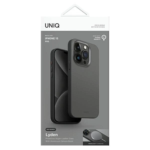 UNIQ dėklas Lyden DS Apple iPhone 15 Pro 6.1″Magclick Charging pilkos ir juodos spalvos
