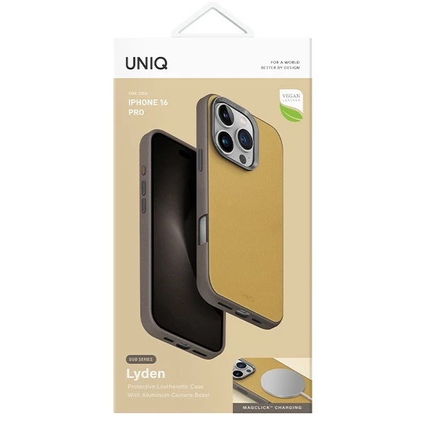 UNIQ dėklas Lyden DS Apple iPhone 16 Pro 6.3″ Magclick Charging yellow-pilkos spalvos