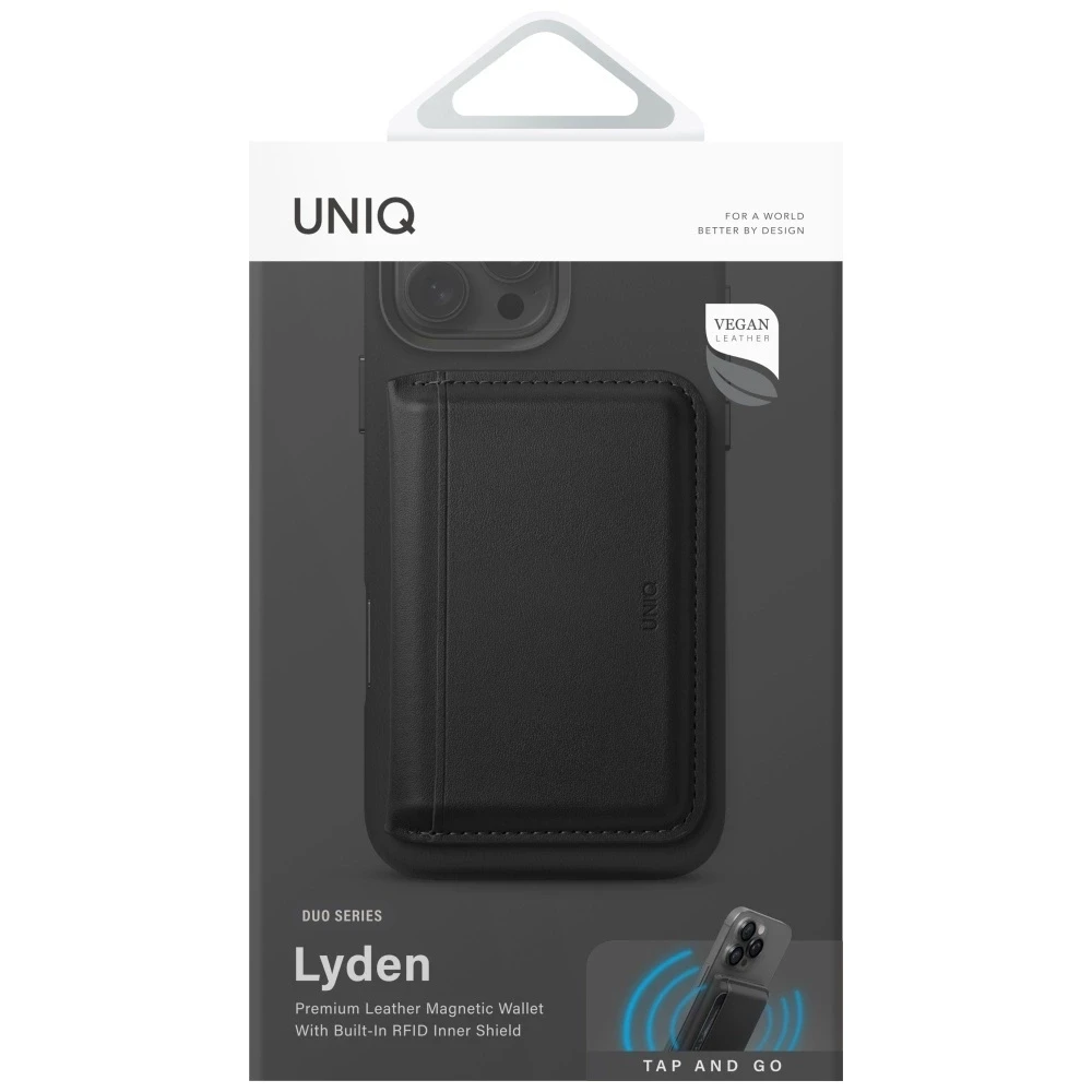 Dėklas Uniq Lyden DS RFID magnetinė piniginė su telefono stoveliu - Juodas