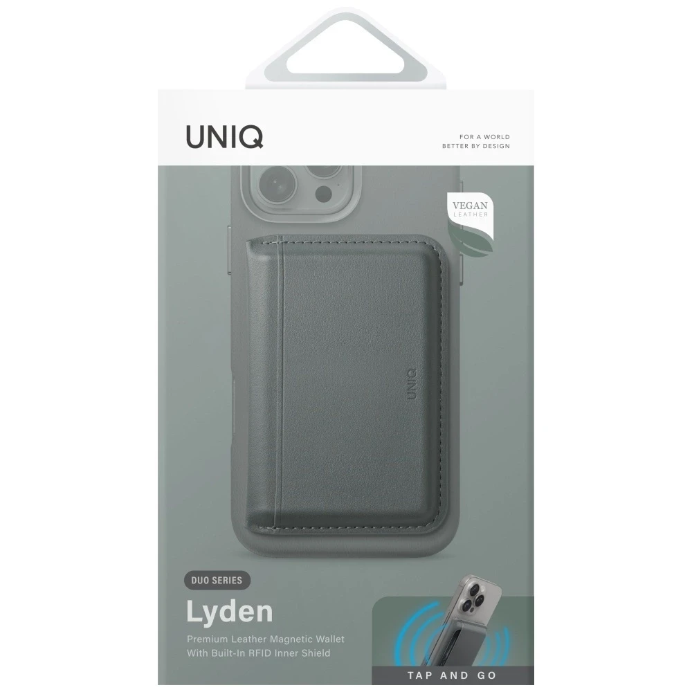 Dėklas Uniq Lyden DS RFID magnetinė piniginė su telefono stoveliu - Žalias