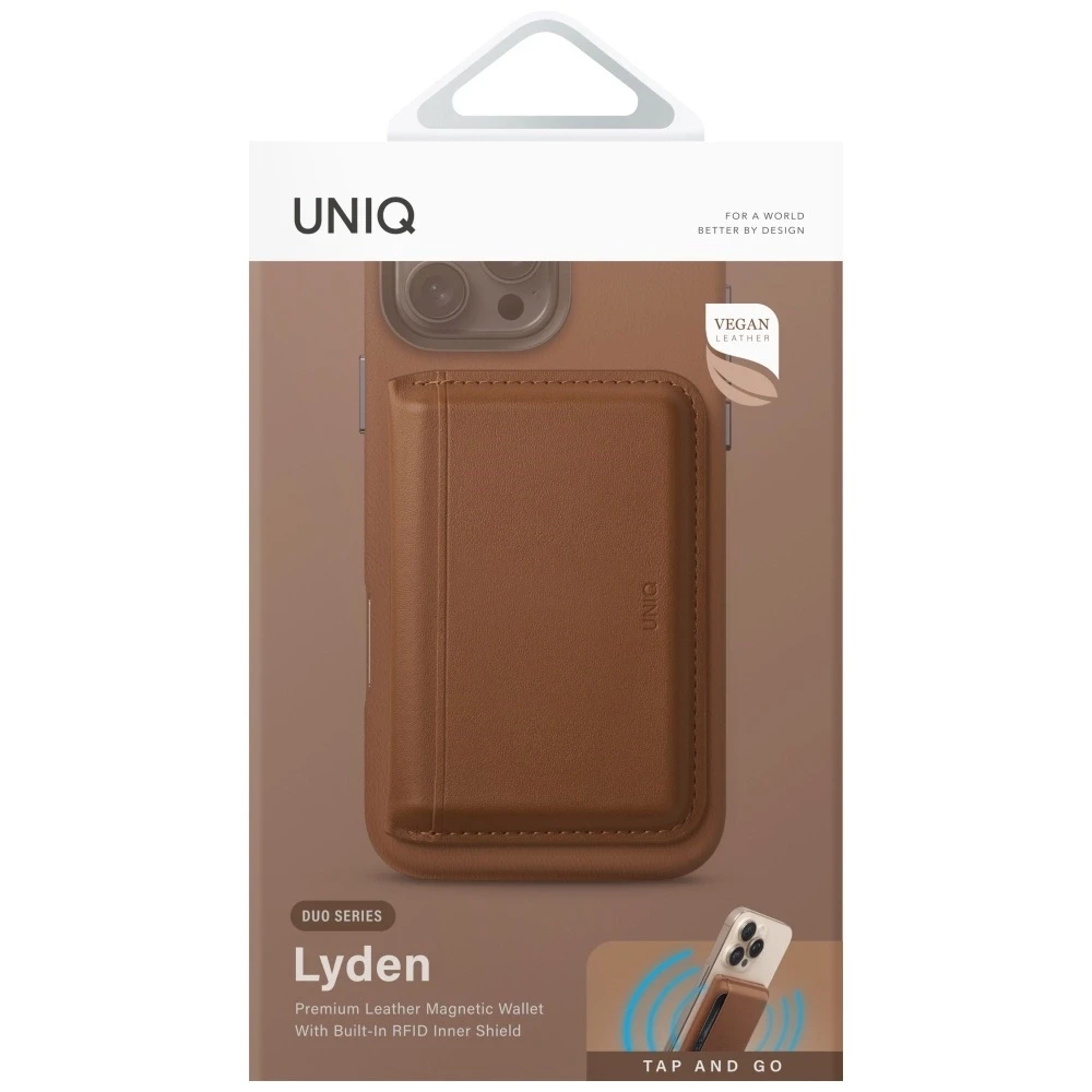 Dėklas Uniq Lyden DS RFID magnetinė piniginė su telefono stoveliu - ruda