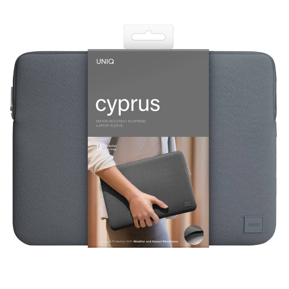 UNIQ totba Cyprus nešiojamojo kompiuterio dėklas 14 colių, onikso spalvos, atsparus vandeniui, neoprenas