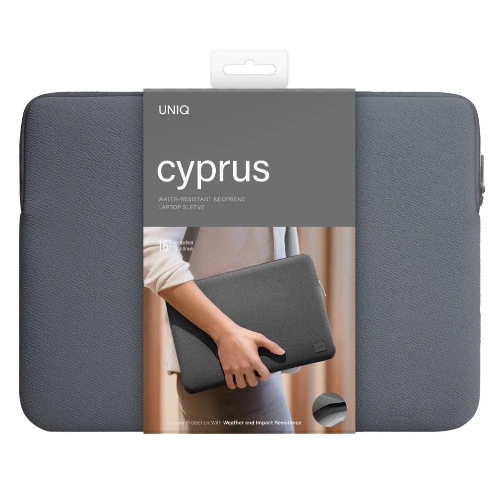 UNIQ krepšys, „Cyprus“ nešiojamojo kompiuterio dėklas, 16 colių, onikso spalvos, atsparus vandeniui, neoprenas